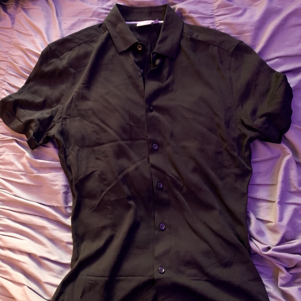 ASOS-skinny viscose short sleeve shirt in black